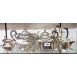 A three piece tea service with gadrooned decoration - sold with a silver plated butter dish with