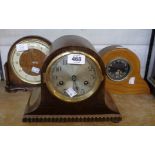 A small polished oak cased eight day gong striking mantel clock - sold with a polished oak cased