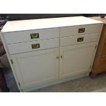 A 3' 6" modern painted wood cabinet with four flanking short drawers and pair of panelled cupboard