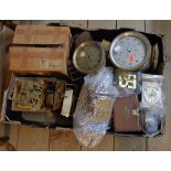 A box containing a quantity of full and part clocks movements including mantel, carriage, two Thomas