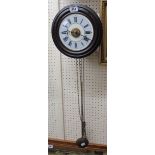 A 19th Century stained wood framed postman's alarm wall clock with ceramic dial and twin weight
