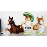 Two Beswick Beatrix Potter figures, Mrs. Tittlemouse and Benjamin Bunny (a/f) with gold back