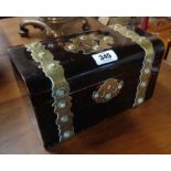 A 10" Victorian simulated coromandel wood dome top twin compartment tea caddy with mother-of-pearl