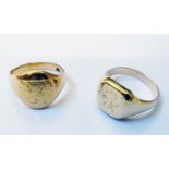 A marked 18 gold signet ring - sold with a marked 18ct. similar