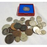 A small collection of antique coins including an 1807 Half Penny, two 1889 Mexico Un Centavo, 1894