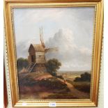 Manner of Thomas Creswick: an oil on canvas, depicting windmill, figure on a track and landscape