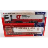 Two Corgi 1:50 scale model trucks, comprising CC12202 Scania Fridge Trailer - Dukes Transport Ltd.