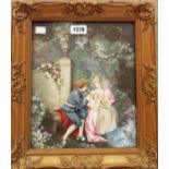 An ornate gilt framed mixed media and embellished picture, depicting a courting couple in a walled