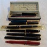 A small collection of pens including Parker 51, Parker Sonnet, Parker "17" Lady, Sheaffer taga,