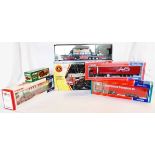 Three Corgi 1:50 scale model trucks, comprising 75603 Renault Curtainside Norbert Dentressangle,