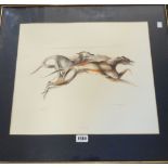 †John Skeaping: a framed limited edition print, depicting racing greyhounds and entitled 'Full