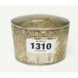 A 3" silver oval tea caddy with hinged lid and embossed decoration - Birmingham 1905