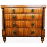 A 4' 2 1/4" Regency mahogany and cross banded chest of two short and three long graduated drawers