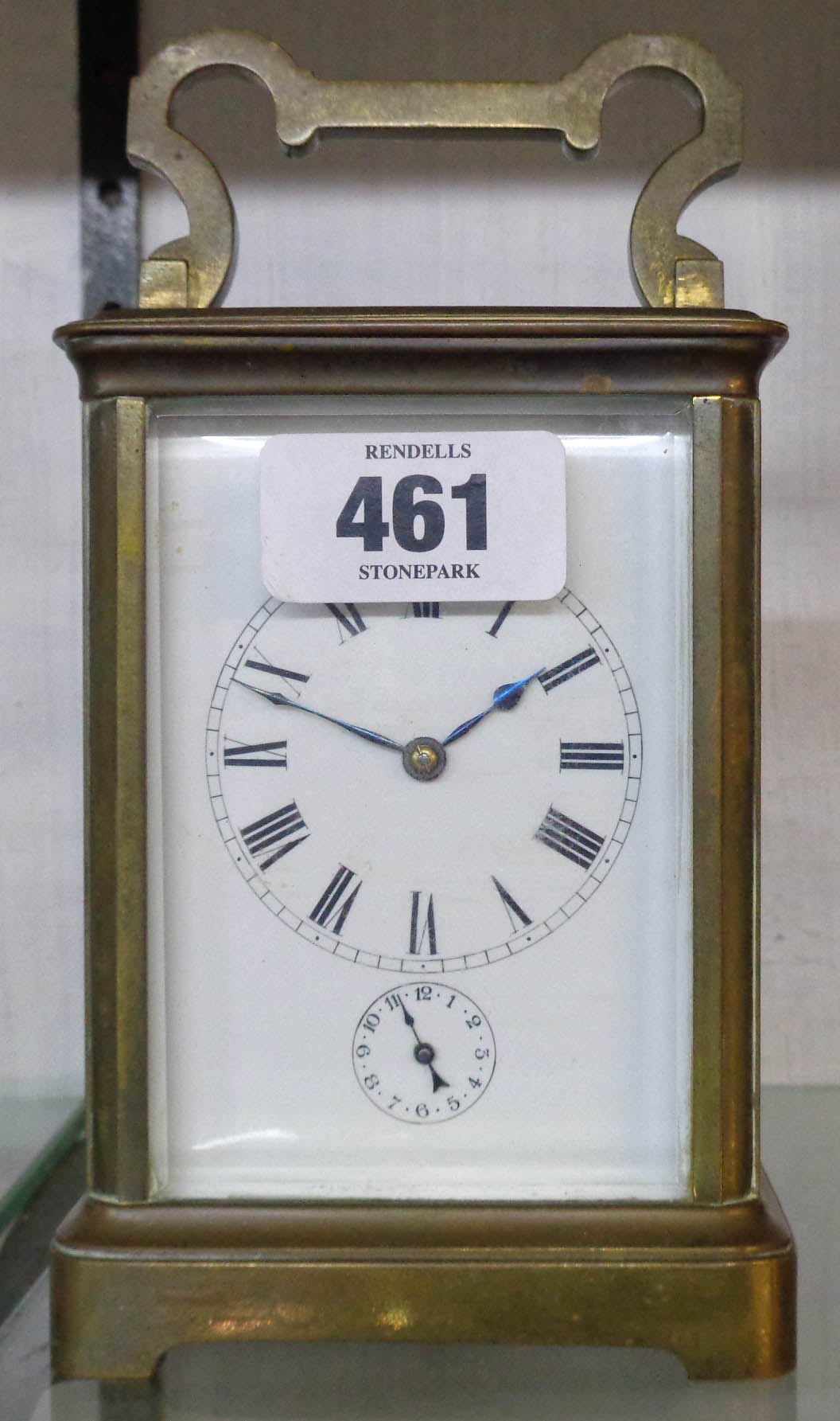 An early 20th Century brass and bevelled glass cased carriage clock with eight day strike/alarm - Image 2 of 2