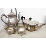 A silver plated three piece coffee set and 1930's teapot