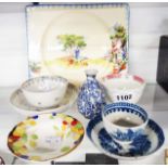 A quantity of assorted antique tea bowls including New Hall, blue and white, etc.