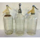 Three vintage glass and chrome soda syphons - Dawes of Paignton, Schweppes and Shackleton & Sagar of