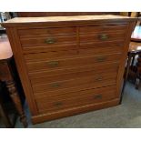 A 3' 4 1/2" Edwardian satin walnut chest of two short and three long graduated drawers set on plinth