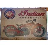 A large reproduction printed tin sign Indian Motorcycle