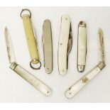 Two silver and mother-of-pearl fruit knives - sold with four collectable penknives