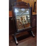 A George III mahogany dressing table mirror with fret cut top, replacement plate and moulded