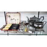 A quantity of silver plated items including trinket box, salad servers and bread knife - sold with a
