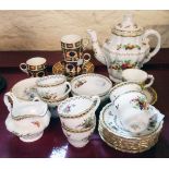 A Spode Rockingham pattern coffee set with pot - sold with Royal Crown Derby cups and saucers, etc.