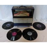 A vintage case of 78rpm records including the Lonnie Donegan Skiffle Group, the Vipers, and Tommy
