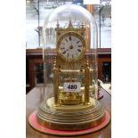An early 20th Century Gustav Becker anniversary clock with disc pendulum under glass dome