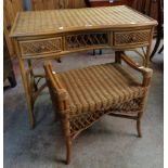 A 36" bamboo and woven cane dressing table with shaped top and two frieze drawers - sold with a
