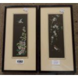 A pair of hand-painted Japanese watercolours of birds and flowers - both signed with red seals -