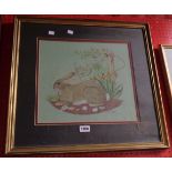 Brian Carter: a gilt framed watercolour study of a rabbit - signed