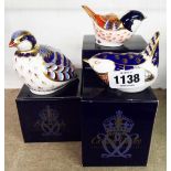 Three boxed Royal Crown Derby paperweights comprising Coal Tit and Red legged Partridge with gold