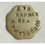 A 1919-1921 British India 4 Annas coin counterstruck as a Royal Navy identity tag for Lt. E.R.