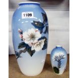 A Royal Copenhagen vase - sold with a smaller matching - heights 9" and 4"