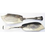 Two antique London silver fish servers, 1817 and 1835
