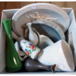 Two boxes containing a quantity of various shaped vases, charger, Rosenthal teapots, shell shaped