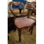 A Victorian mahogany framed James Reilly bolt Patent balloon back dining chair with old rose