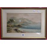 A. Coleman: a framed 19th Century watercolour, depicting a coastal view with figures