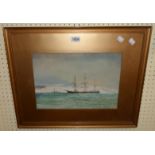 V. C. Boyle: a watercolour depicting a view of two sailing vessels moored off the snow covered coast