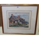 †J. Knight: a gilt framed watercolour, inscribed verso 'Cottages, top of Boat Lane, Welford on Avon'