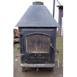 A wood burner with glazed door