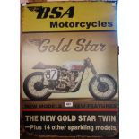 A large reproduction printed tin sign B.S.A. Motorcycle