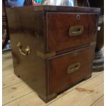 A pair of 16" 20th Century stained hardwood and brass mounted campaign style bedside chests, each