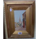 Herbert Lyndon: a gilt framed and slipped watercolour, depicting a continental street scene with