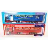 Two Corgi 1:50 scale model trucks, comprising 75606 Renault Curtainside James Irlam and a 75405