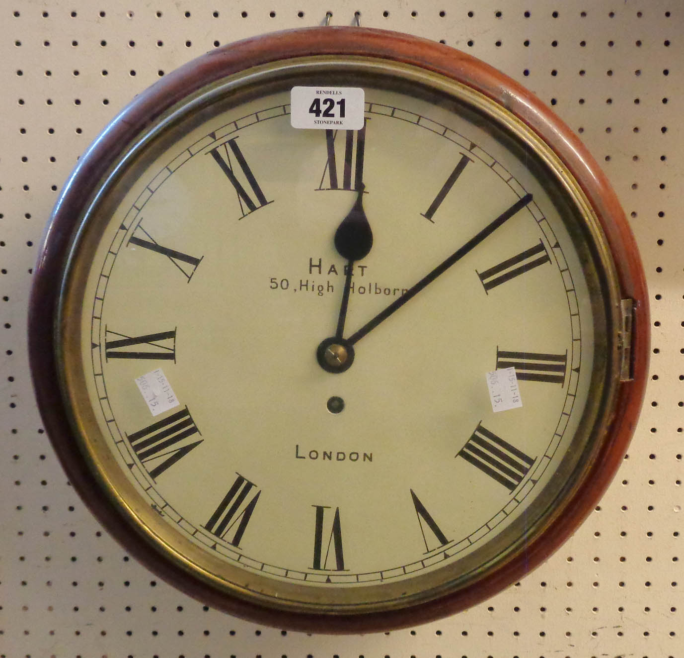 A 19th Century stained wood cased dial wall timepiece, the 12" dial marked for Hart 50, High