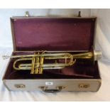 A vintage cased Boosey & Hawkes "Oxford" trumpet with mute - lacquer rubbed