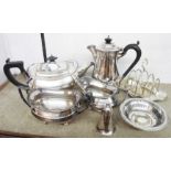 A silver plated Hamilton & Inches, Edinburgh three piece tea set and hot water jug, etc.