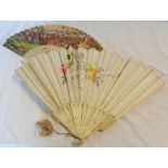 A late 19th Century fan - sold with a mid 20th Century similar - both a/f